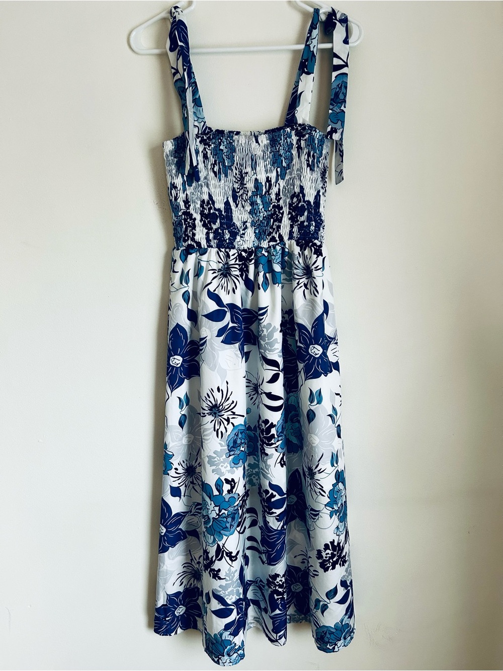 Miss Sparkling Smocked Square Neck Floral Midi Dress